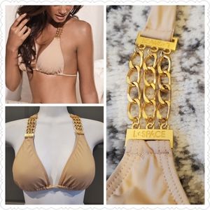 L*Space Angel Nude Gold Chain Triangle Bikini Top size small